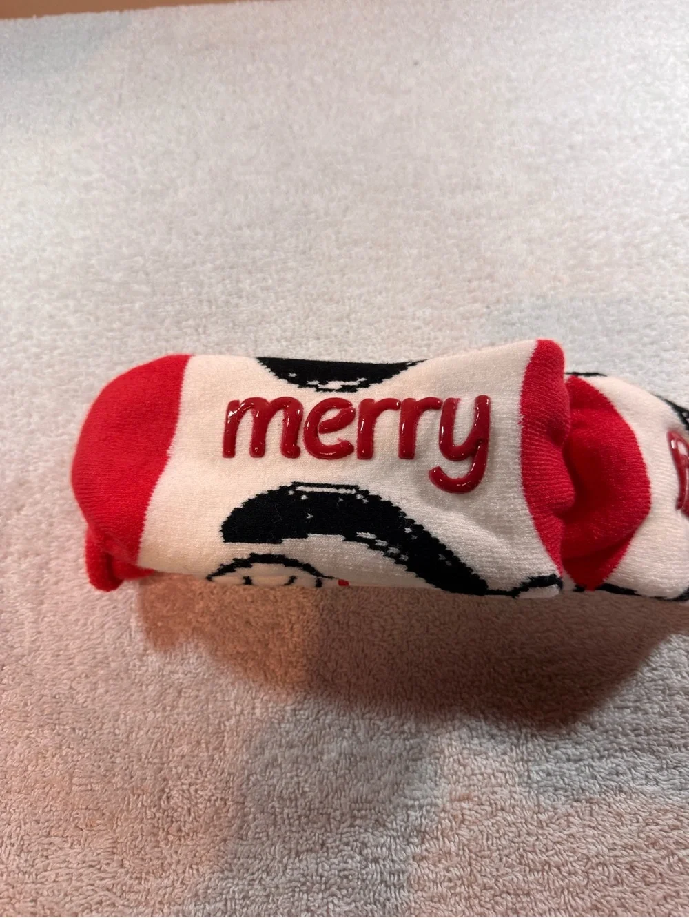 Hallmark Peanuts Snoopy Holiday Socks with Pom & Skid Free Merry on Bottom